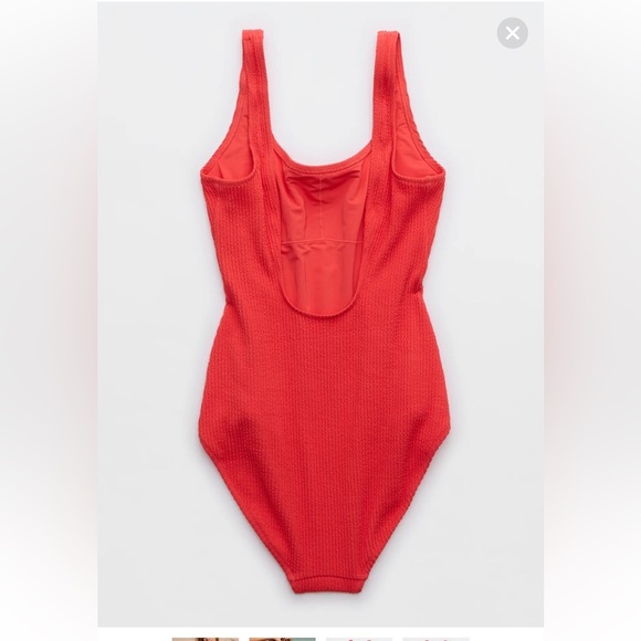 Aerie Crinkle Scoop Full Coverage One Piece Swimsuit orange red size XL beach - Picture 4 of 7